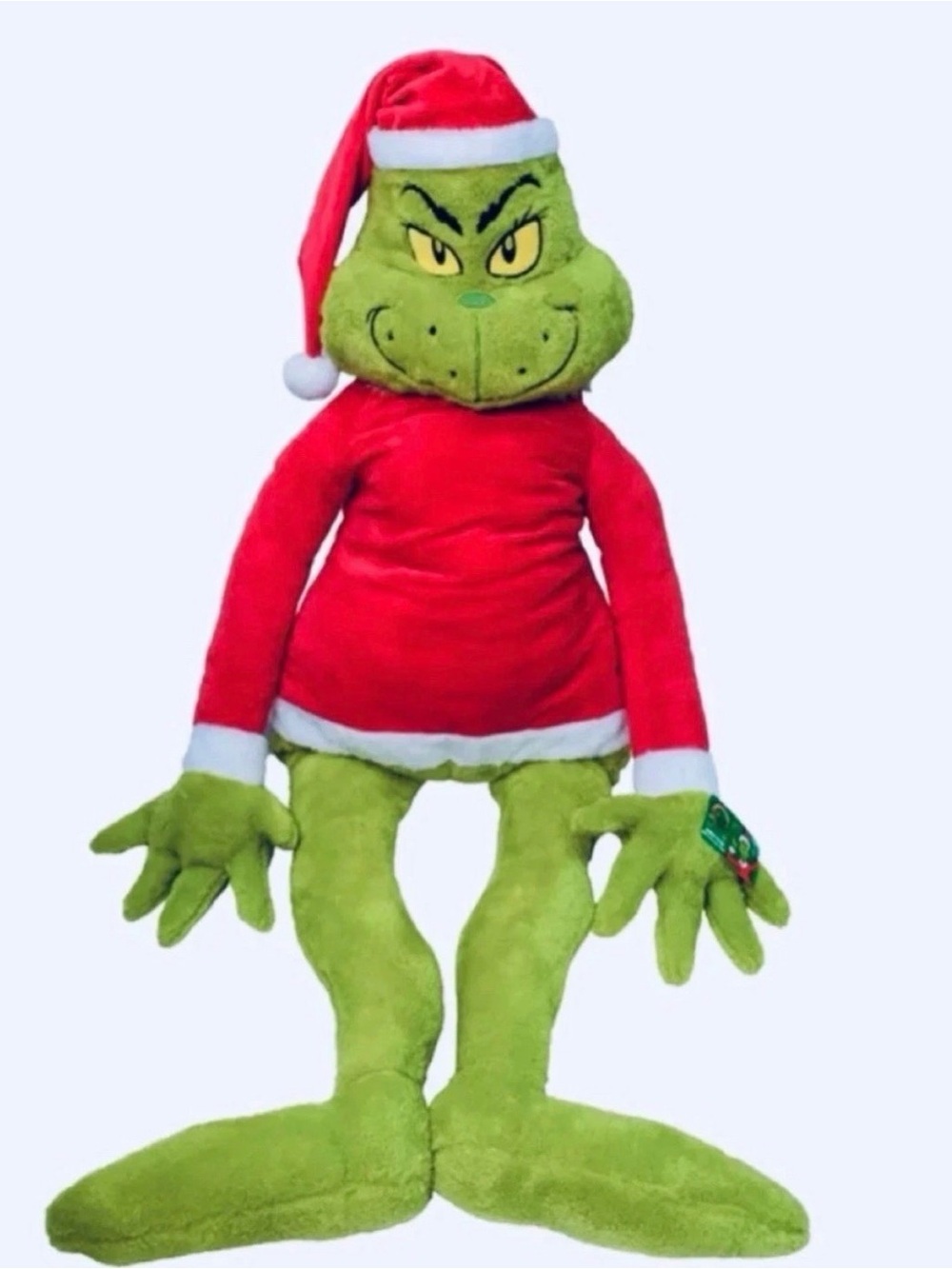 Green Grinch-Inspired Plush Holiday Figure with Red Santa Outfit
